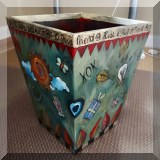 D63. Sticks painted wooden trash can. - $95